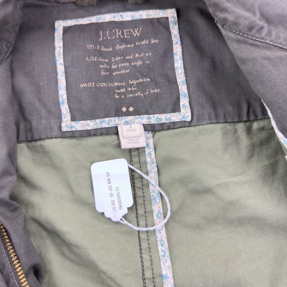 J. Crew Size S Jacket Boyfriend Field Army Green Stand Collar Snaps Zip Pockets - Picture 4 of 7